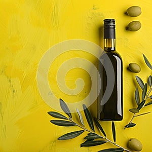 Olive oil bottle ad background with copyspace, vegetable oil commercial produce, food industry and retail