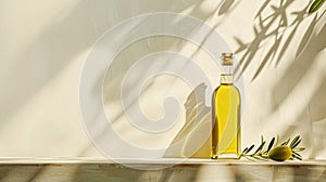 Olive oil bottle ad background with copyspace, vegetable oil commercial produce, food industry and retail