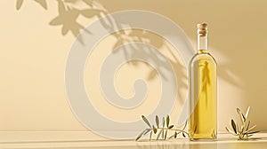 Olive oil bottle ad background with copyspace, vegetable oil commercial produce, food industry and retail