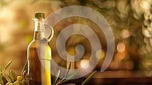 Olive oil bottle ad background with copyspace, vegetable oil commercial produce, food industry and retail