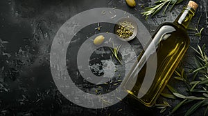 Olive oil bottle ad background with copyspace, vegetable oil commercial produce, food industry and retail