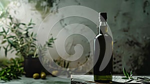 Olive oil bottle ad background with copyspace, vegetable oil commercial produce, food industry and retail