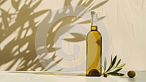 Olive oil bottle ad background with copyspace, vegetable oil commercial produce, food industry and retail