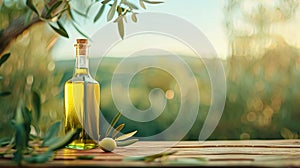 Olive oil bottle ad background with copyspace, vegetable oil commercial produce, food industry and retail