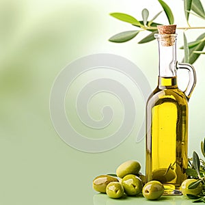 Olive oil bottle ad background with copyspace, vegetable oil commercial produce, food industry and retail