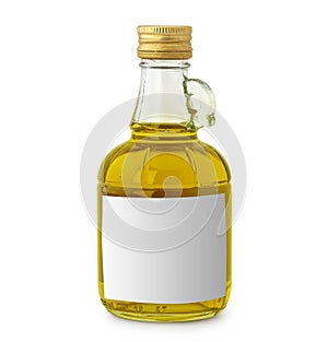 Olive Oil bottle with blank label isolated on white background