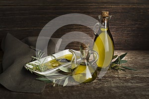 Olive Oil bottle with herbs