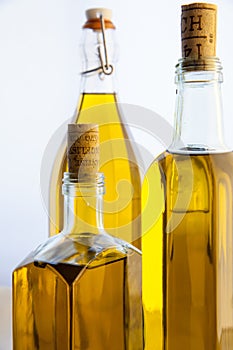 Olive oil bottles on white background