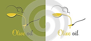 Olive oil drop. Pouring oil on spoon design background