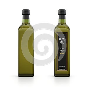 Olive oil glass bottle isolated on white. Mockup template design
