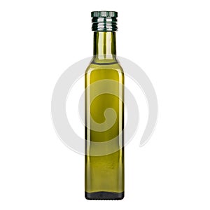 olive oil in glass bottle on white background, isolate