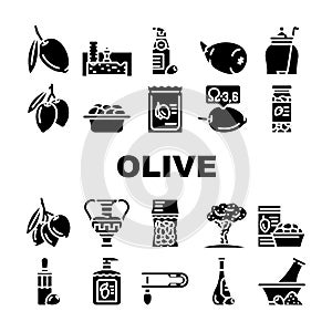 olive oil green branch leaf icons set vector