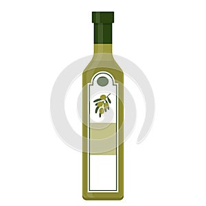Olive oil green glass bottle cartoon vector isolated illustration