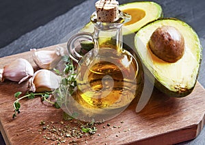 Olive oil with guacamole ingredients and spice