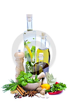 Olive oil, herbs and spices