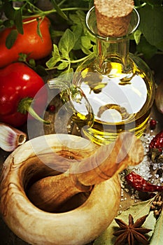 Olive oil, herbs and spices