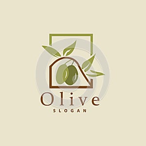 Olive Oil Logo, Olive Leaf Plant Herbal Garden Vector, Simple Elegant Luxurious Icon Design Template illustration