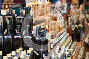 Olive oil at a market stall