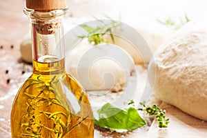 Olive oil and pizza dough