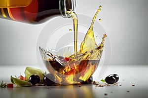 Olive oil poured cooking. Generate Ai