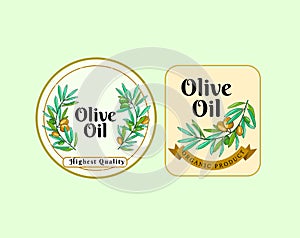 Olive oil small label with branch and berries.