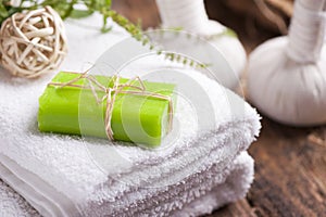 Olive oil soap and bath towel