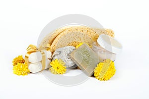 Olive oil soap and sponges for spa