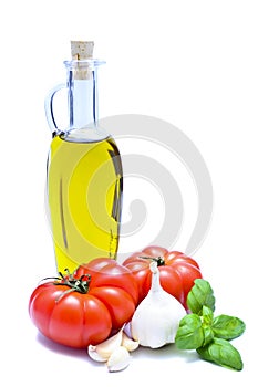 Olive oil, tomatoes, garlic, basil