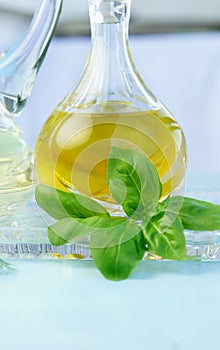 Olive oil, vinegar and basil