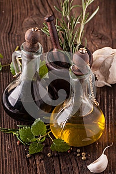 Olive oil and vinegar with herbs