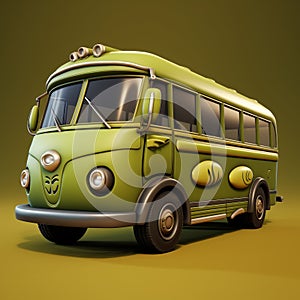 Olive And Olive Cartoon Bus: Overwatch Style 3d Cgi Art