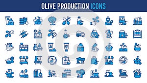 Olive production icon set.