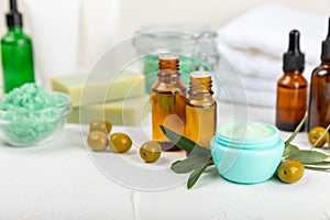 Olive Spa. Essential oils, face and body cream, scrub, sea salt, handmade soap with olive oil extract