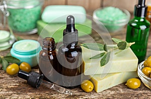 Olive Spa. Essential oils, face and body cream, scrub, sea salt, handmade soap with olive oil extract