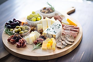 olive tapenade on a cheese board with varieties of cheese