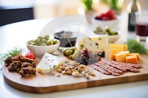 olive tapenade on a cheese board with varieties of cheese