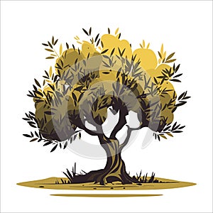 Olive tree vector illustration isolated on white background. Olive tree silhouette.