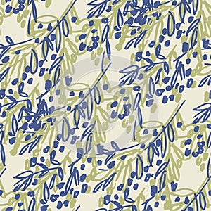 Olive tree branches hand drawn seamless pattern