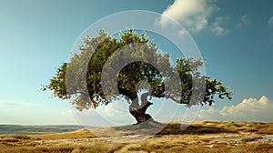 Olive tree in the desert. 3d illustration.