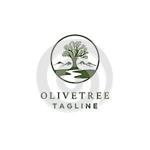 Olive tree logo designs with creeks or rivers symbol