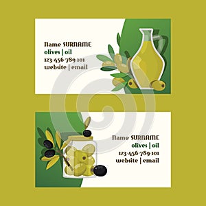 Olive vector oliveoil bottle with virgin oil business card natural olivaceous ingredients for vegetarian food backdrop photo