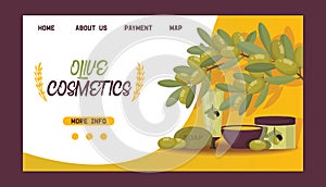 Olive vector oliveoil cosmetic bottle natural olivaceous oil landing page backdrop set of web-page illustration web-site