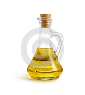 Olive vegetable oil in pitcher isolated with clipping path