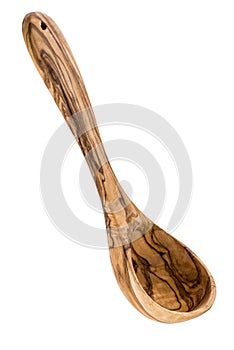 Olive wood ladle on a white background