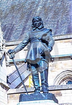 Oliver Cromwell - 1899 statue by Hamo Thornycroft in front of Palace of Westminster (Parliament), London, UK