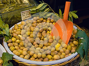 Olives in barrel