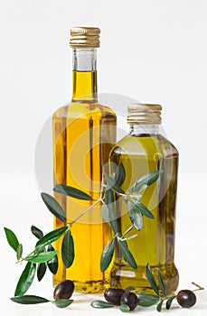 Olives and bottle with olive oil