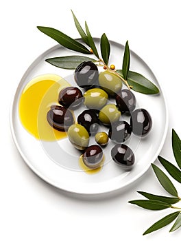 Olives fruits in plate on white backgrounds