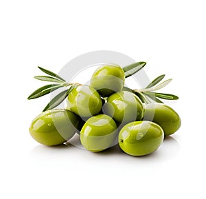 Olives fruits on white backgrounds. Generated AI