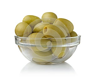 Olives in a glass bowl isolated